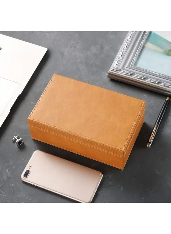 صندوق مفاتيح السيارة من الجلد البوليوريثان البني الفاتح، مانع إشارات RFID، مضاد للسرقة، قفل عازل للإشارة - Image 1